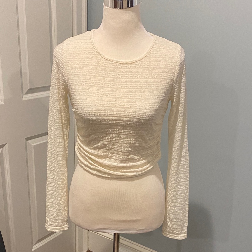 Altar'd State Cream Textured Long Sleeve Top